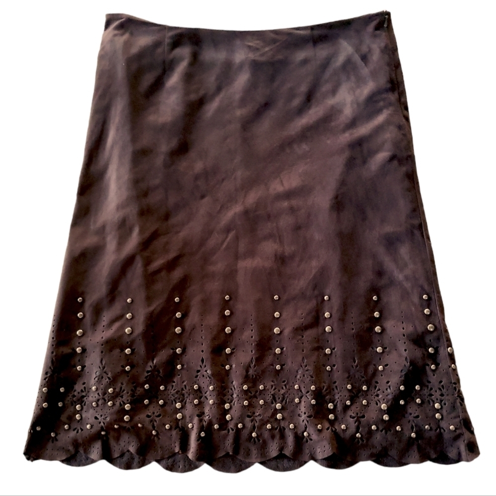 Mac & Jac Faux Suede Western Style Skirt in Brown - Size 12
